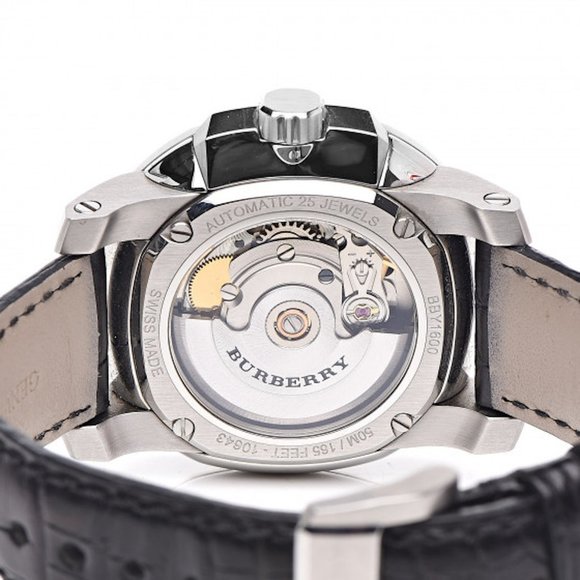 NWT BURBERRY BRITAIN AUTOMATIC STAINLESS STEEL ALLIGATOR LEATHER WATCH - Picture 4 of 7